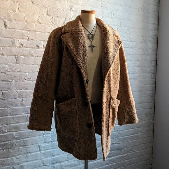 Brown Faux Fur Coat Teddy Jacket Quilted Puffer Coat Designer Reversible Large - Picture 12 of 16